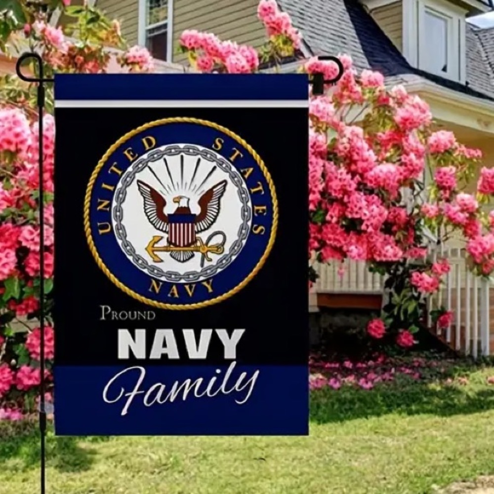 🇺🇸”United States Proud Navy Family” Double Sided Burlap Garden Flag!